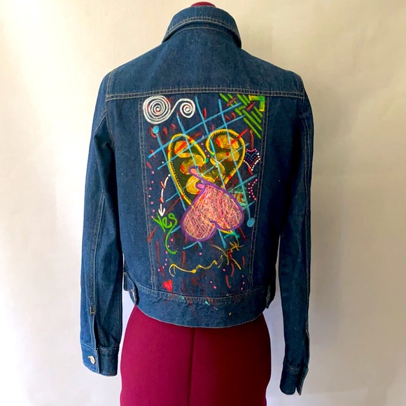ABSTRACT DESIGNED JEANS JACKET Sz-Sm - Picture 1 of 11